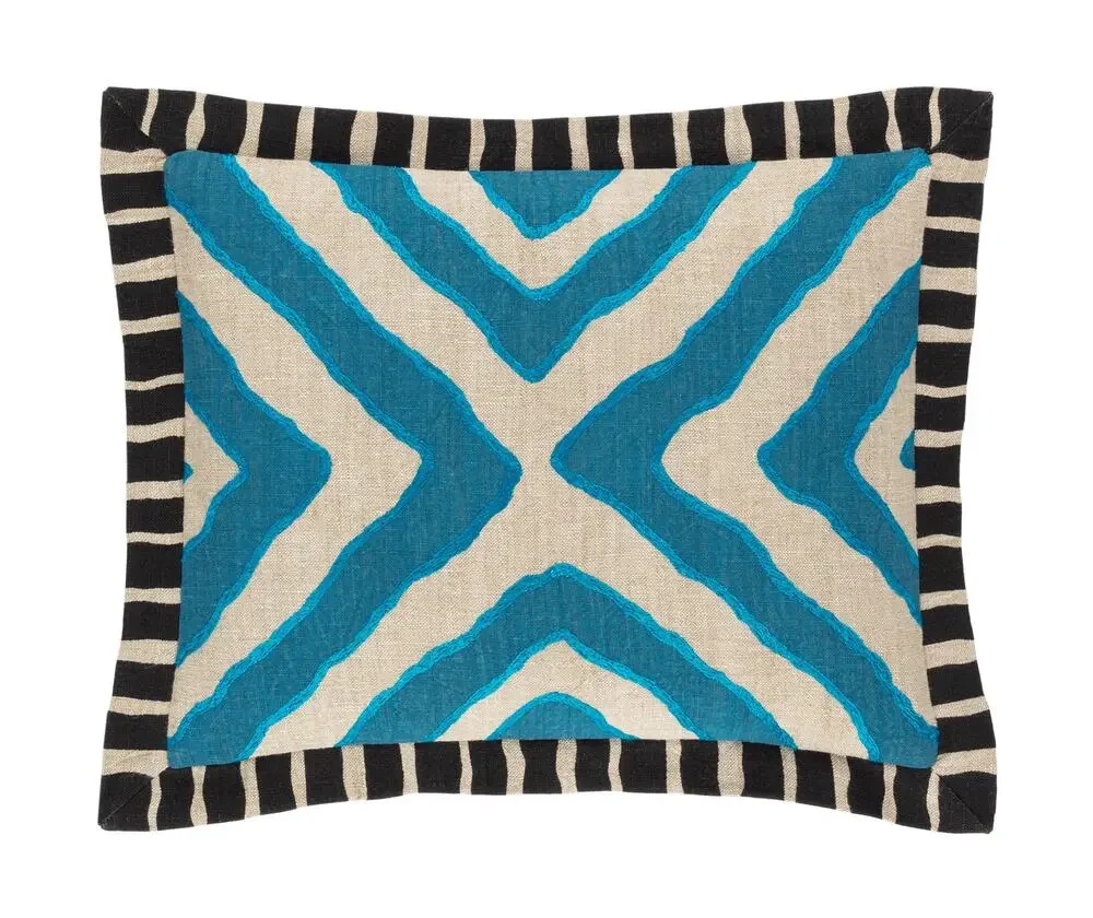NEW - Kit Kemp x Annie Selke Arrows Linen Pillow Turquoise 16x20
